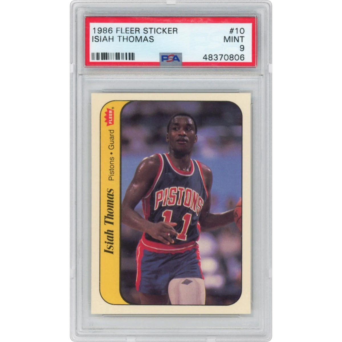1986 Fleer Sticker #10 Isiah Thomas (PSA 9 MINT)