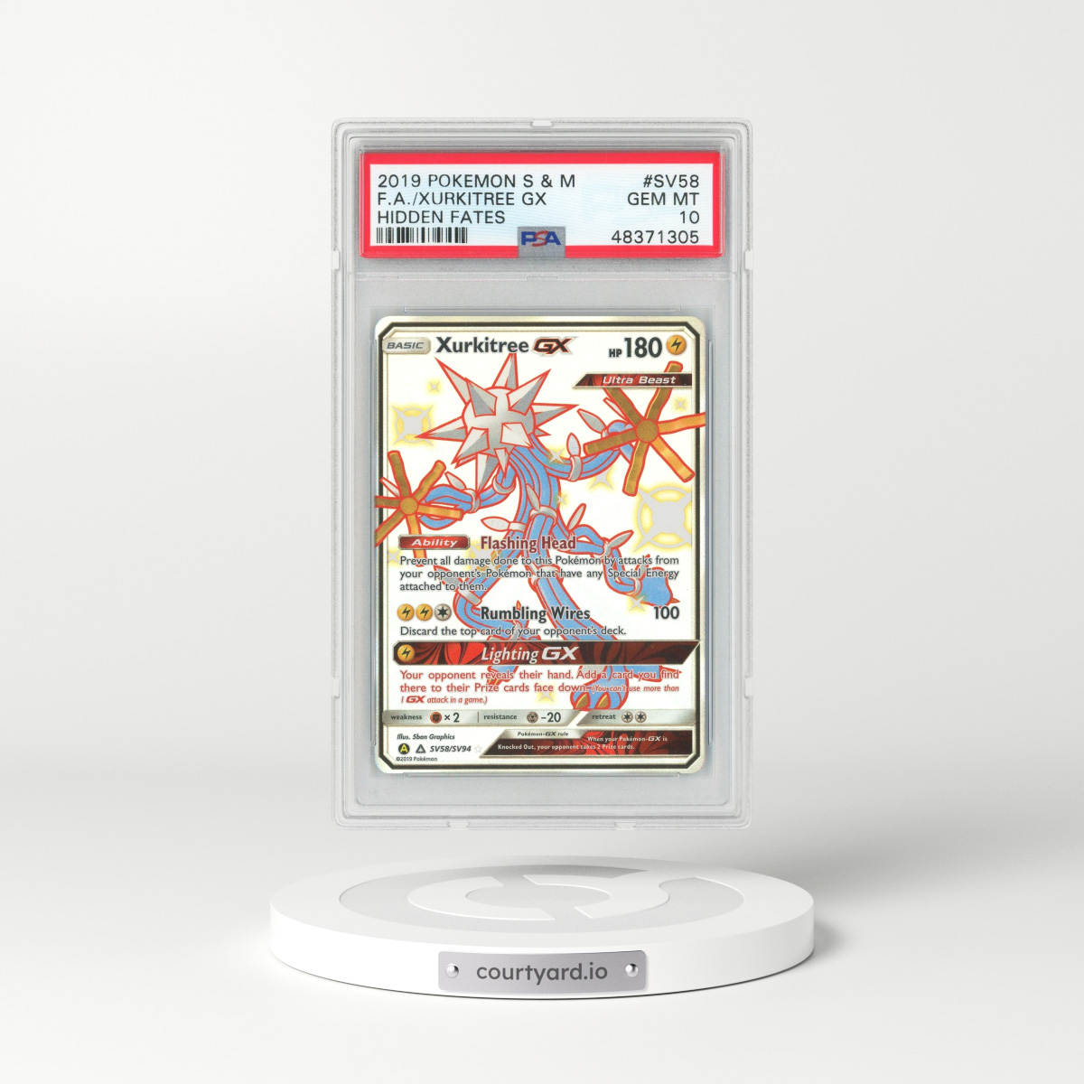 2019 Hidden Fates #SV58 Xurkitree GX - Full Art Holo (PSA 10 GEM MINT)