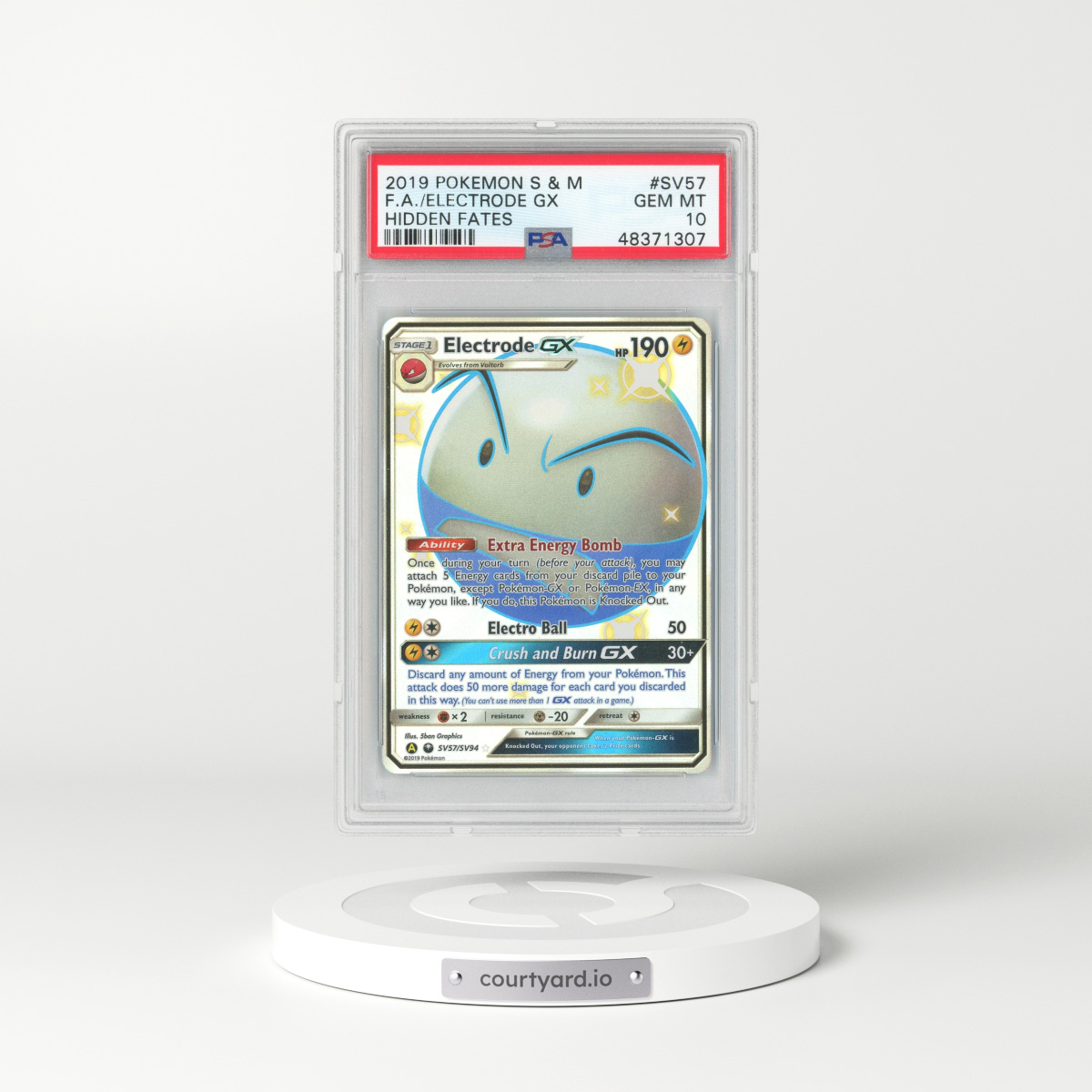2019 Hidden Fates #SV57 Electrode GX - Full Art Holo (PSA 10 GEM MINT)