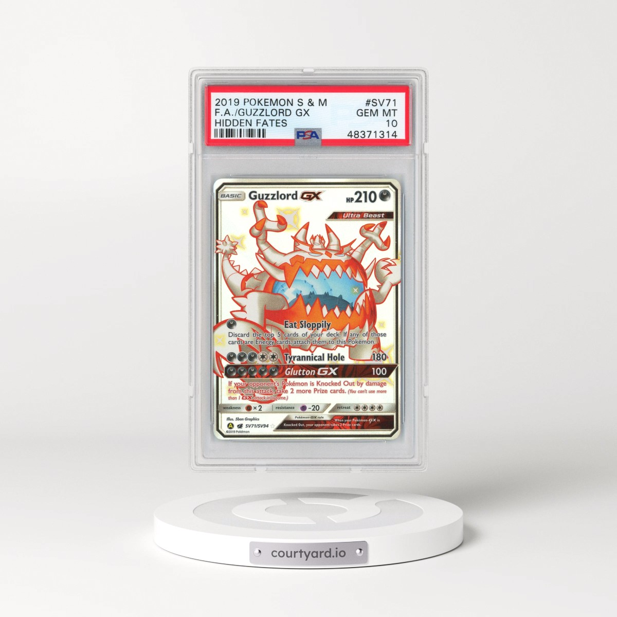2019 Hidden Fates #SV71 Guzzlord GX - Full Art Holo (PSA 10 GEM MINT)