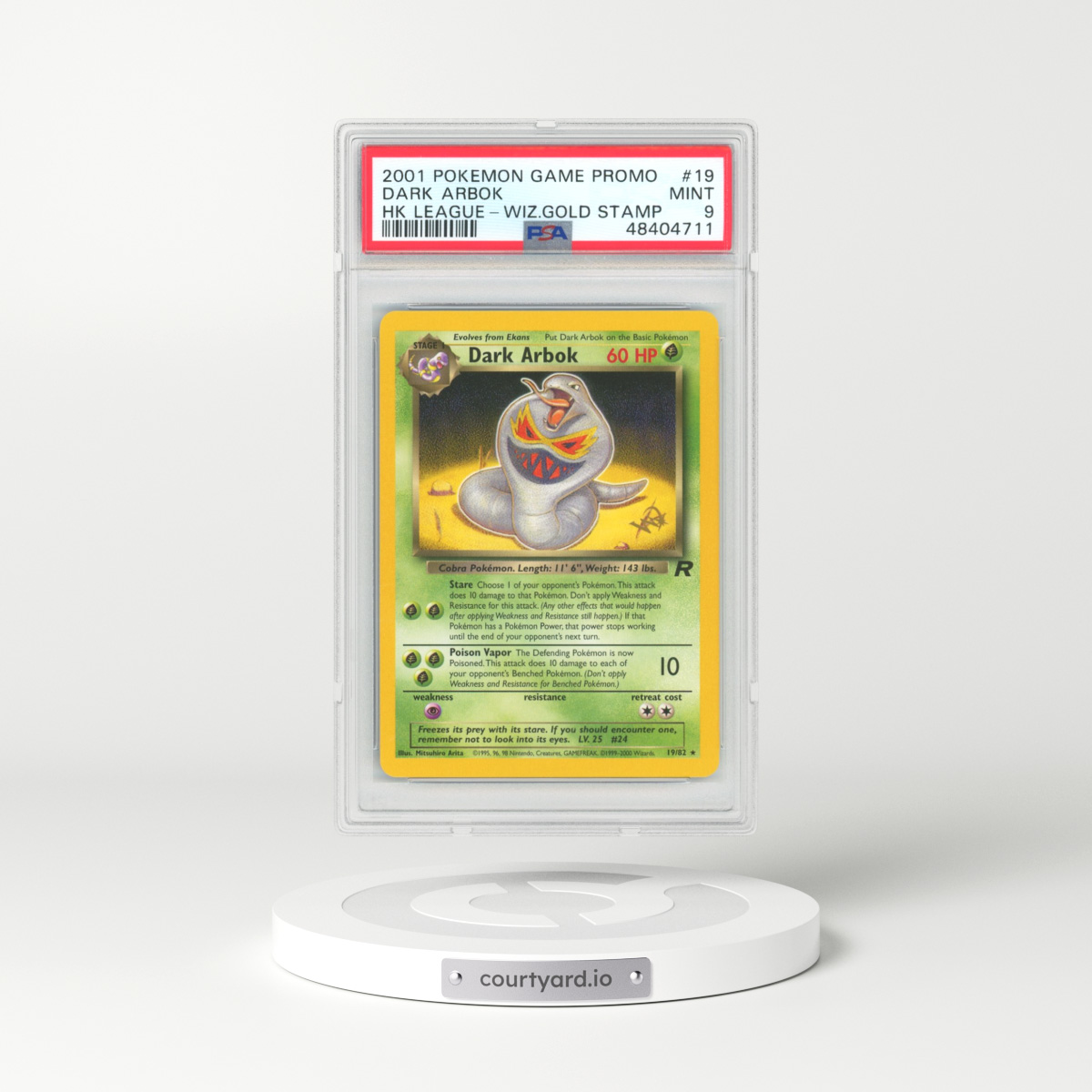 2001 Black Star Promo #19 Dark Arbok - Hong Kong League w/Wizards Gold Stamp (PSA 9 MINT)