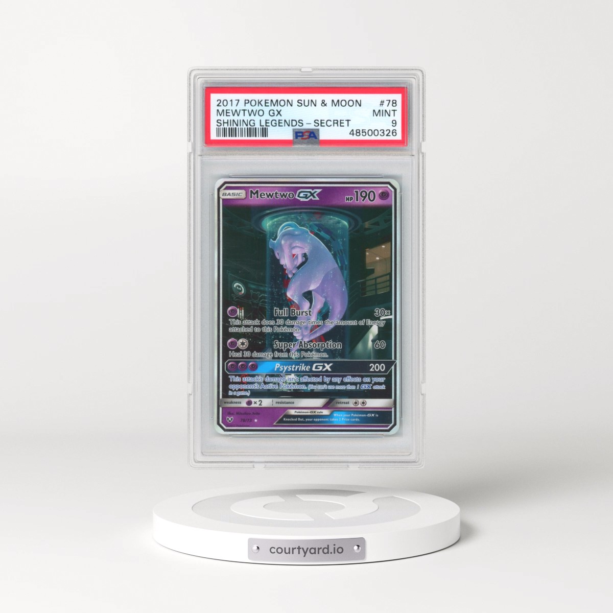 2017 Pokémon Sun & Moon Shining Legends #78 Mewtwo GX - Holo Secret (PSA 9 MINT)