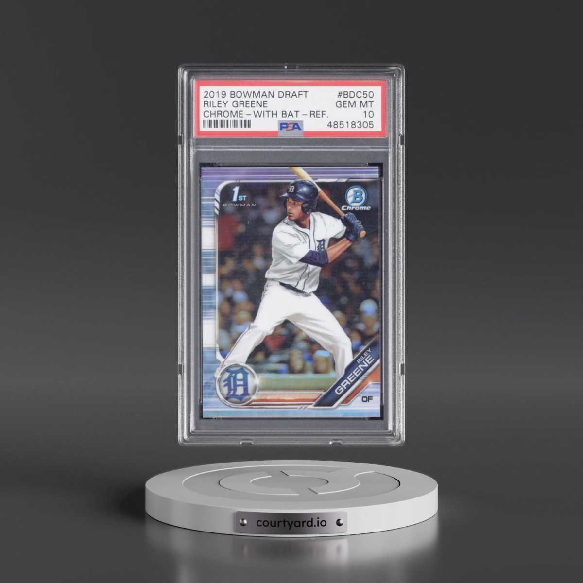 2019 Bowman Draft #BDC50 Riley Greene - Chrome-With Bat-Refractor (PSA 10 GEM MINT)