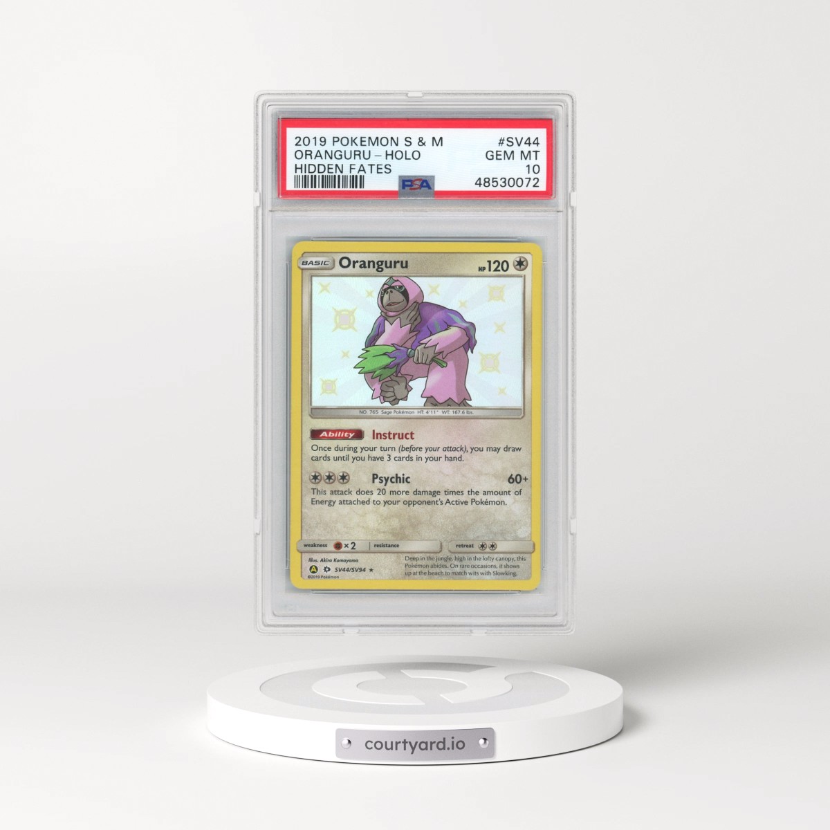 2019 Pokémon Sun & Moon Hidden Fates #SV44 Oranguru - Holo (PSA 10 GEM MINT)