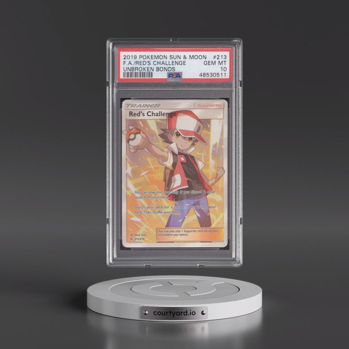 2019 Pokémon Sun & Moon Unbroken Bonds Red's Challenge - Full Art #213 PSA 10