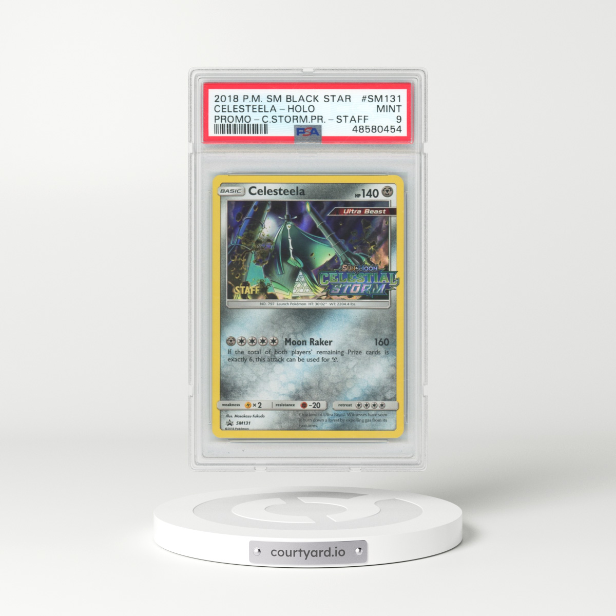 2018 Pokémon SM Black Star Promo #SM131 Celesteela - Holo Celestial Storm Prerelease-Staff (PSA 9 MINT)