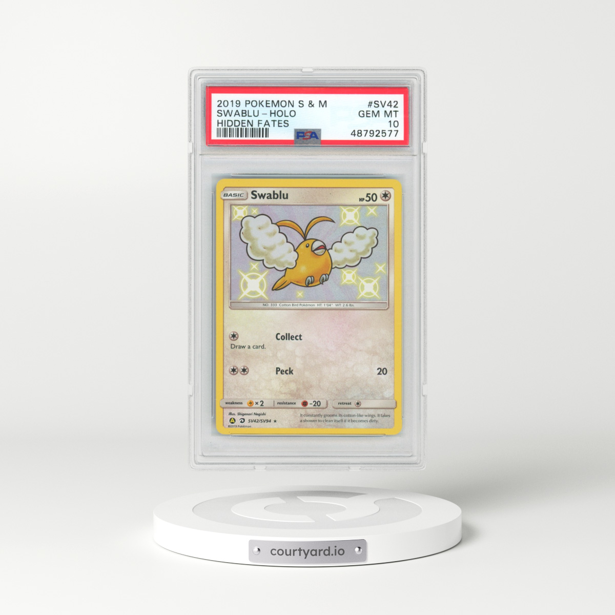 2019 Pokémon Sun & Moon Hidden Fates #SV42 Swablu - Holo (PSA 10 GEM MINT)