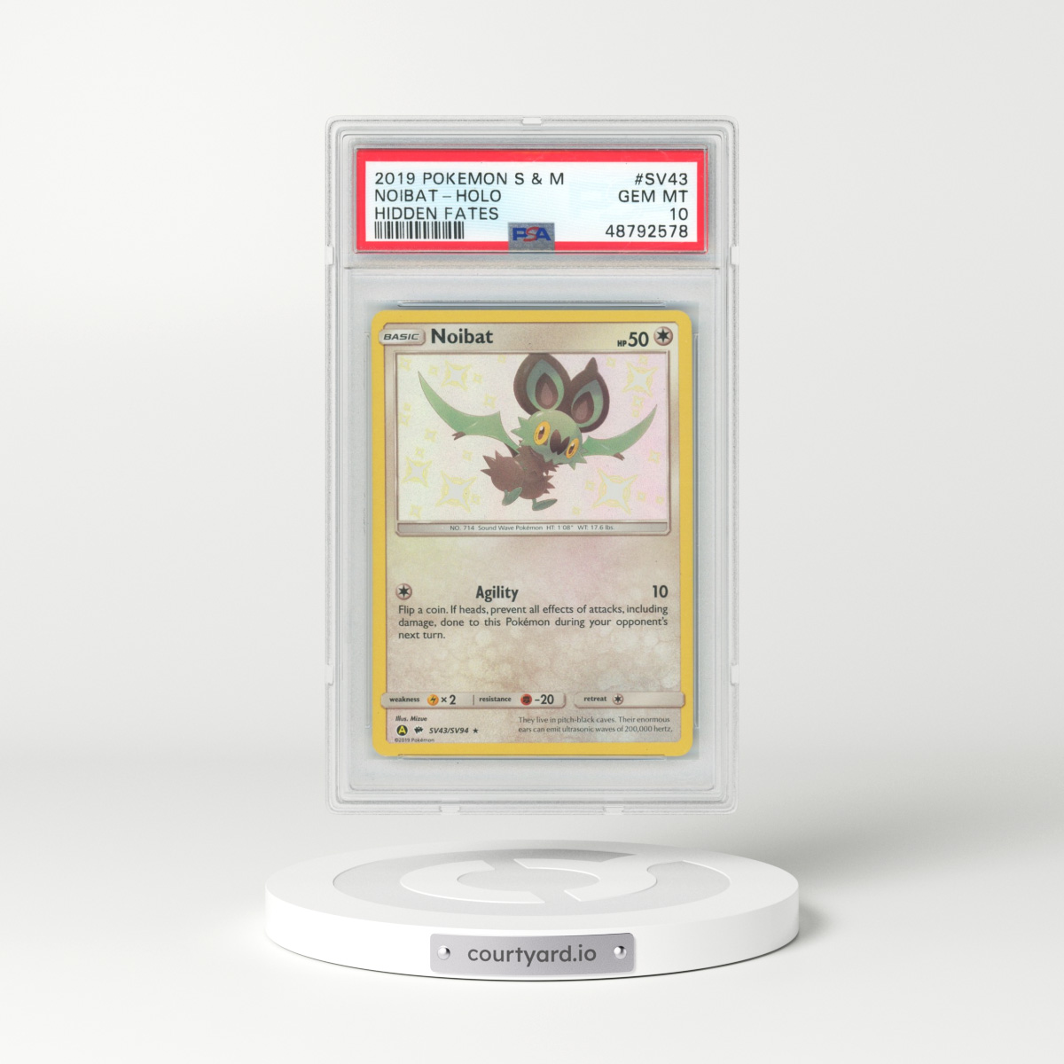 2019 Pokémon Sun & Moon Hidden Fates #SV43 Noibat - Holo (PSA 10 GEM MINT)