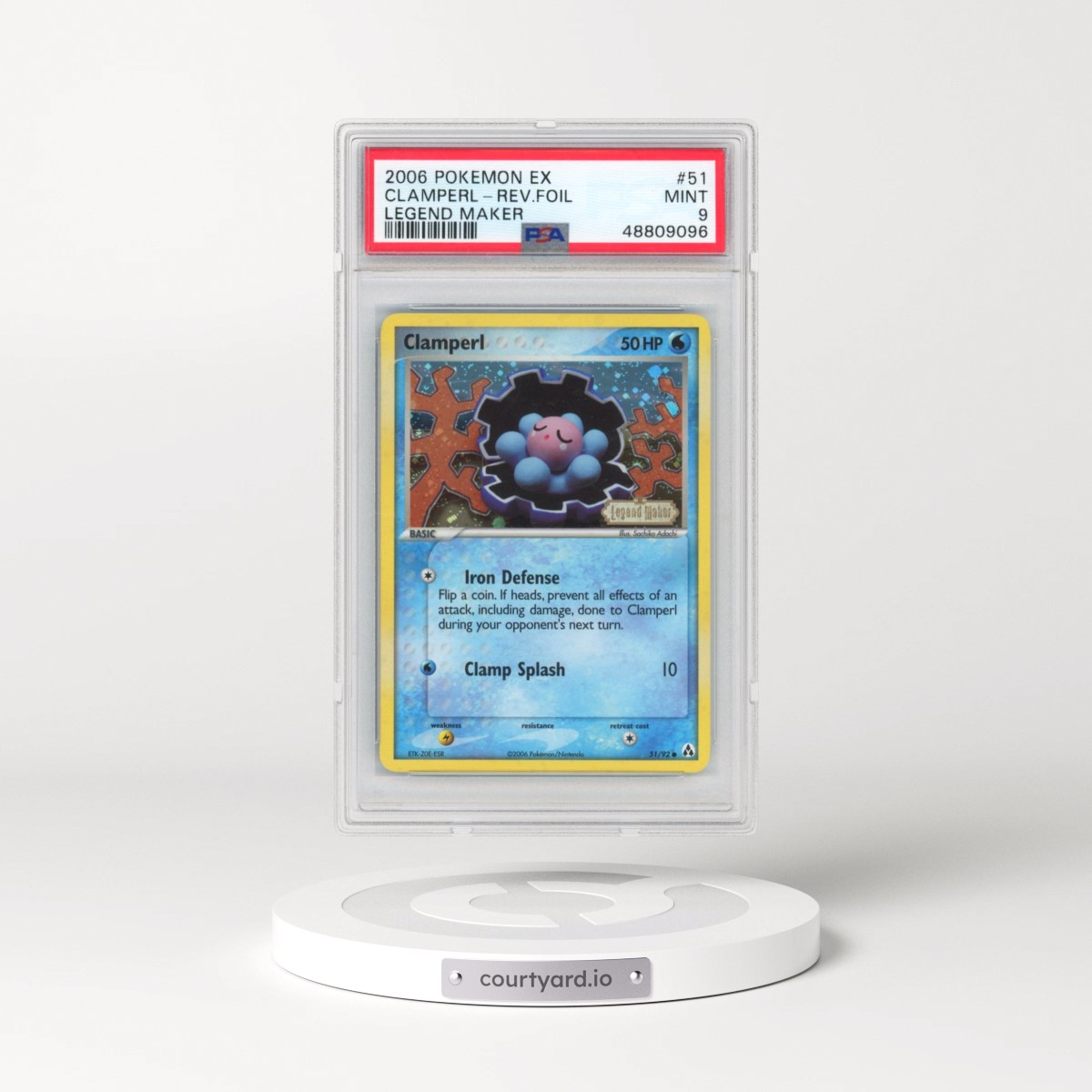2006 Pokémon EX Legend Maker #51 Clamperl - Reverse Foil (PSA 9 MINT)
