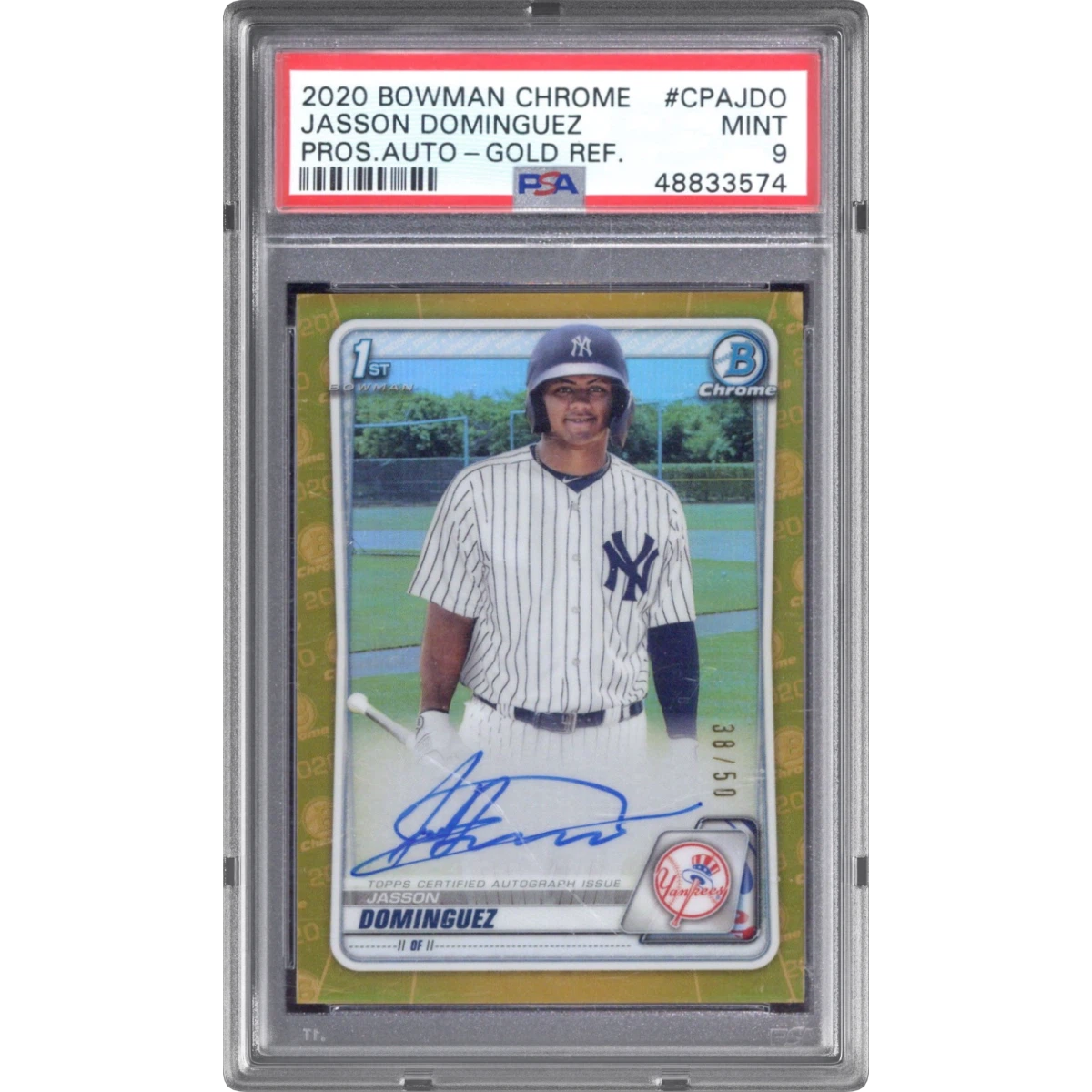 2020 Bowman Chrome Prospect Autographs #CPAJDO Jasson Dominguez - Gold Refractor (PSA 9 MINT)