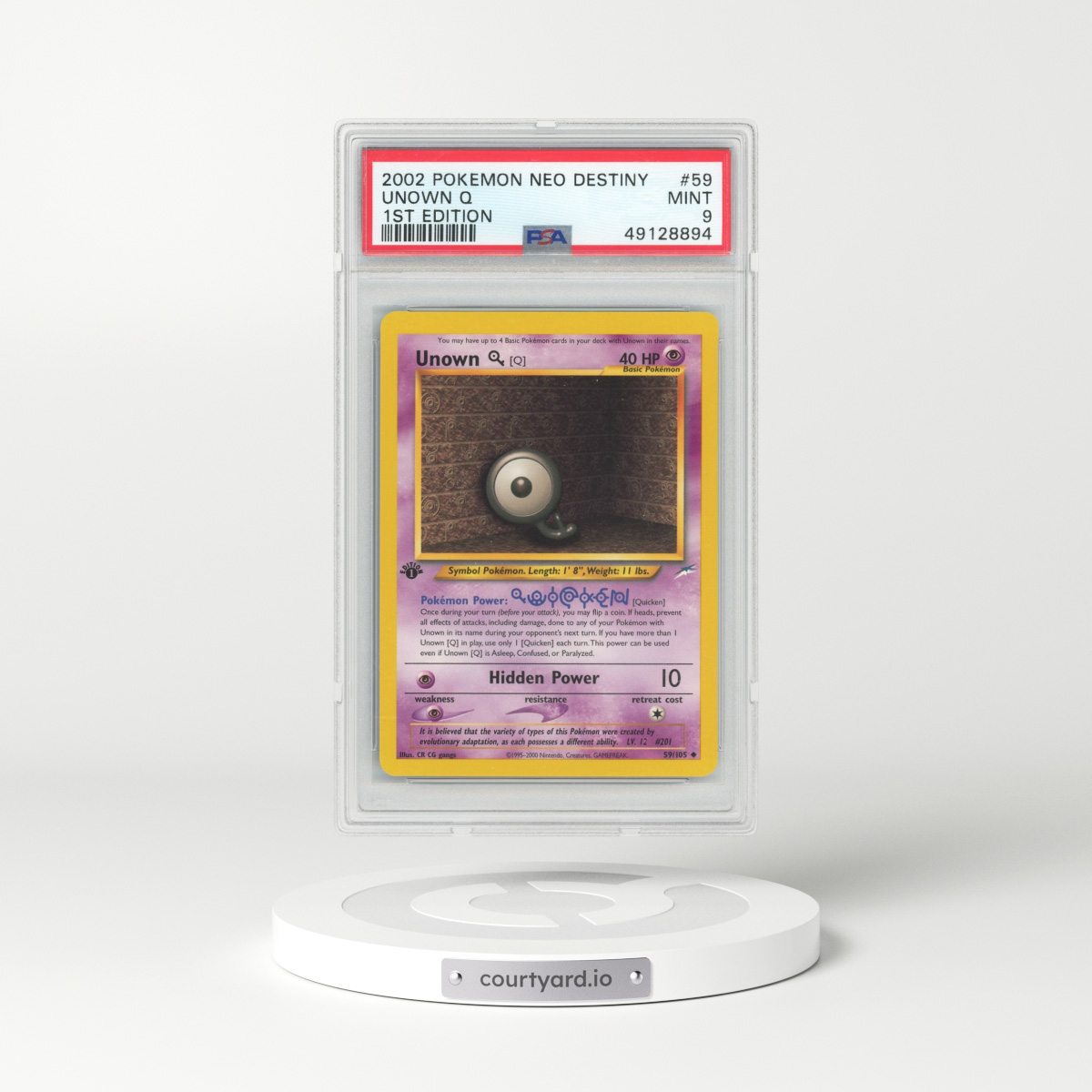 2002 Neo Destiny #59 Unown Q - 1st Edition (PSA 9 MINT)