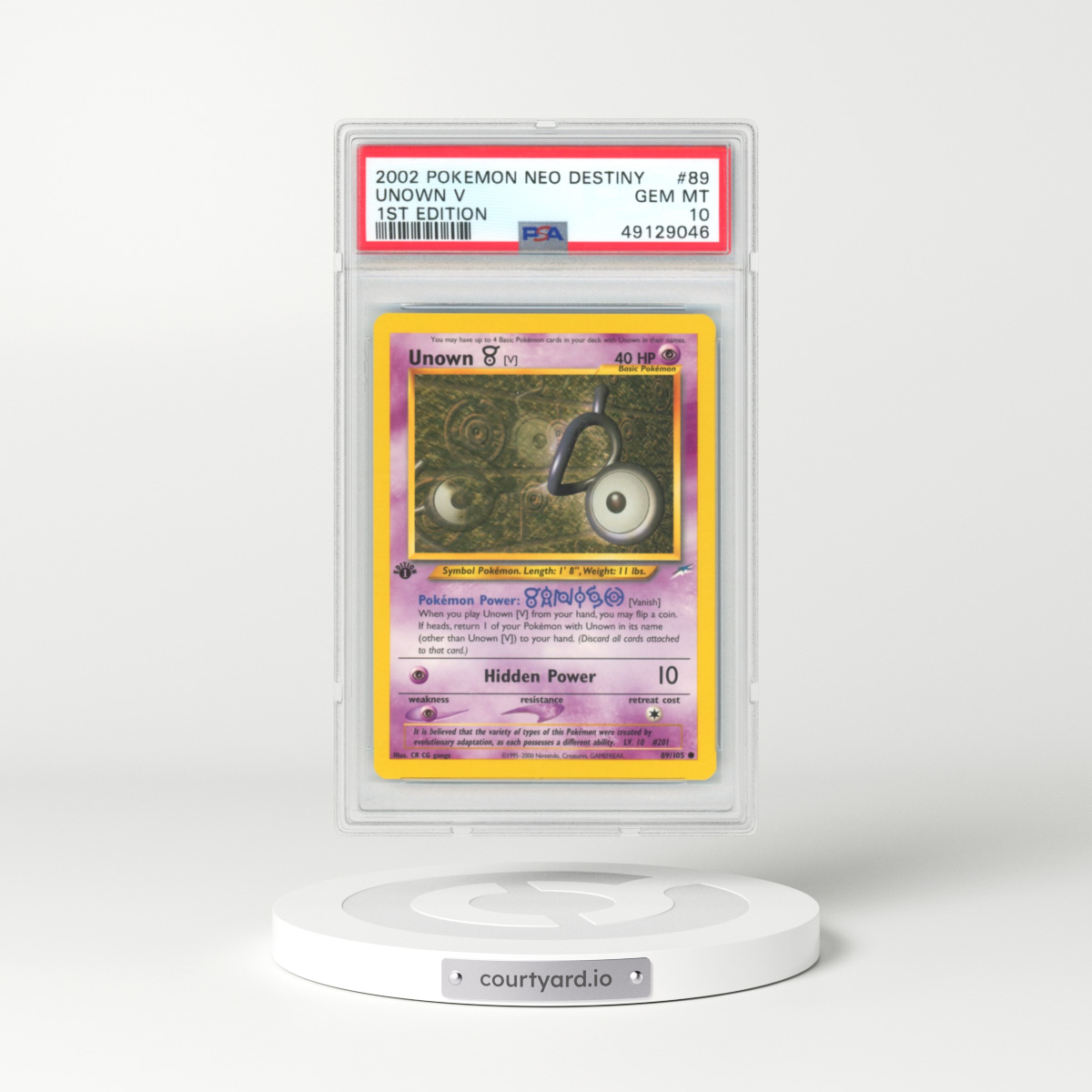 2002 Neo Destiny #89 Unown V (PSA 10 GEM MINT)
