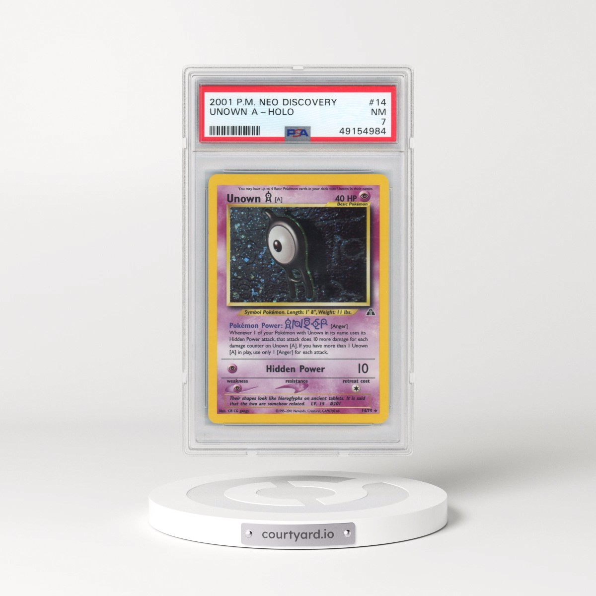 2001 Pokémon Neo Discovery #14 Unown A - Holo (PSA 7 NM)