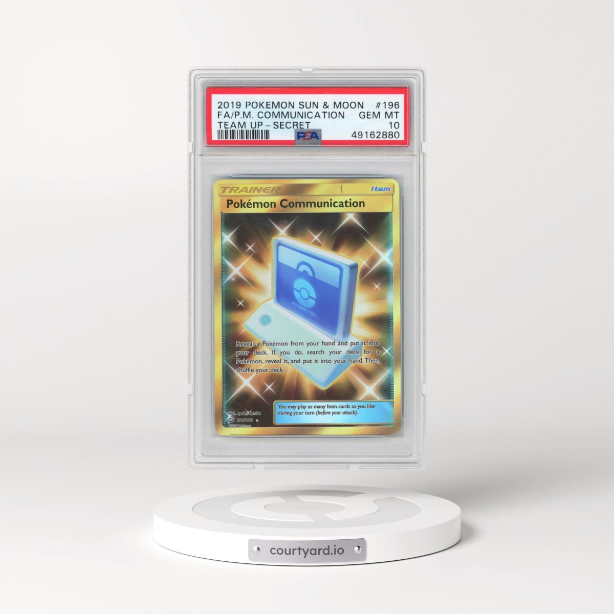 2019 Pokémon Sun & Moon Team Up #196 Pokemon Communication - Full Art Secret (PSA 10 GEM MINT)