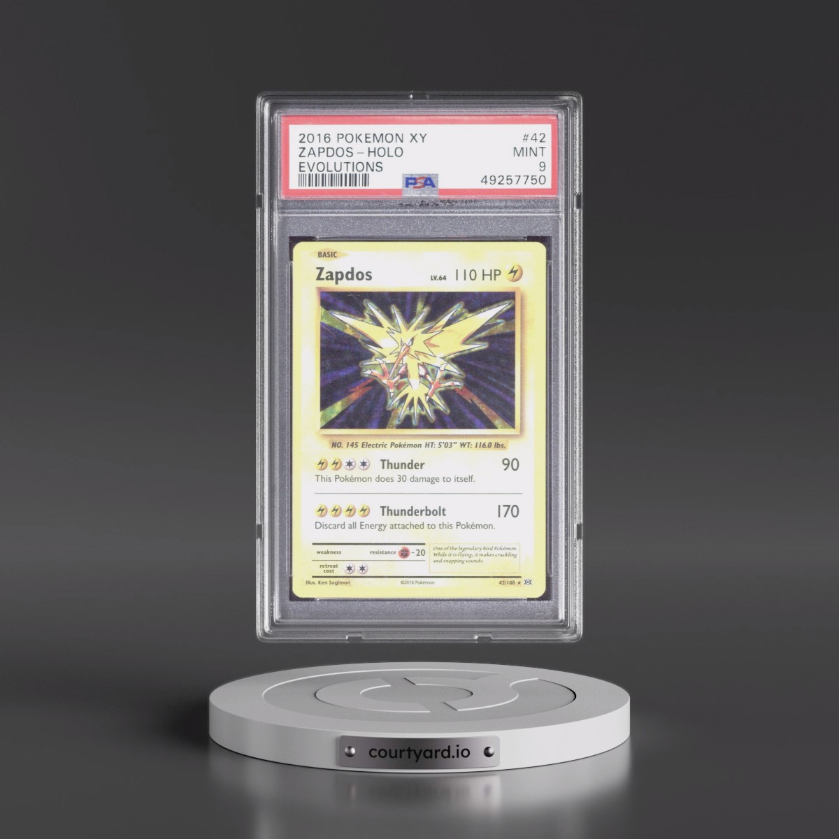 2016 Pokémon XY Evolutions #42 Zapdos - Holo (PSA 9 MINT)