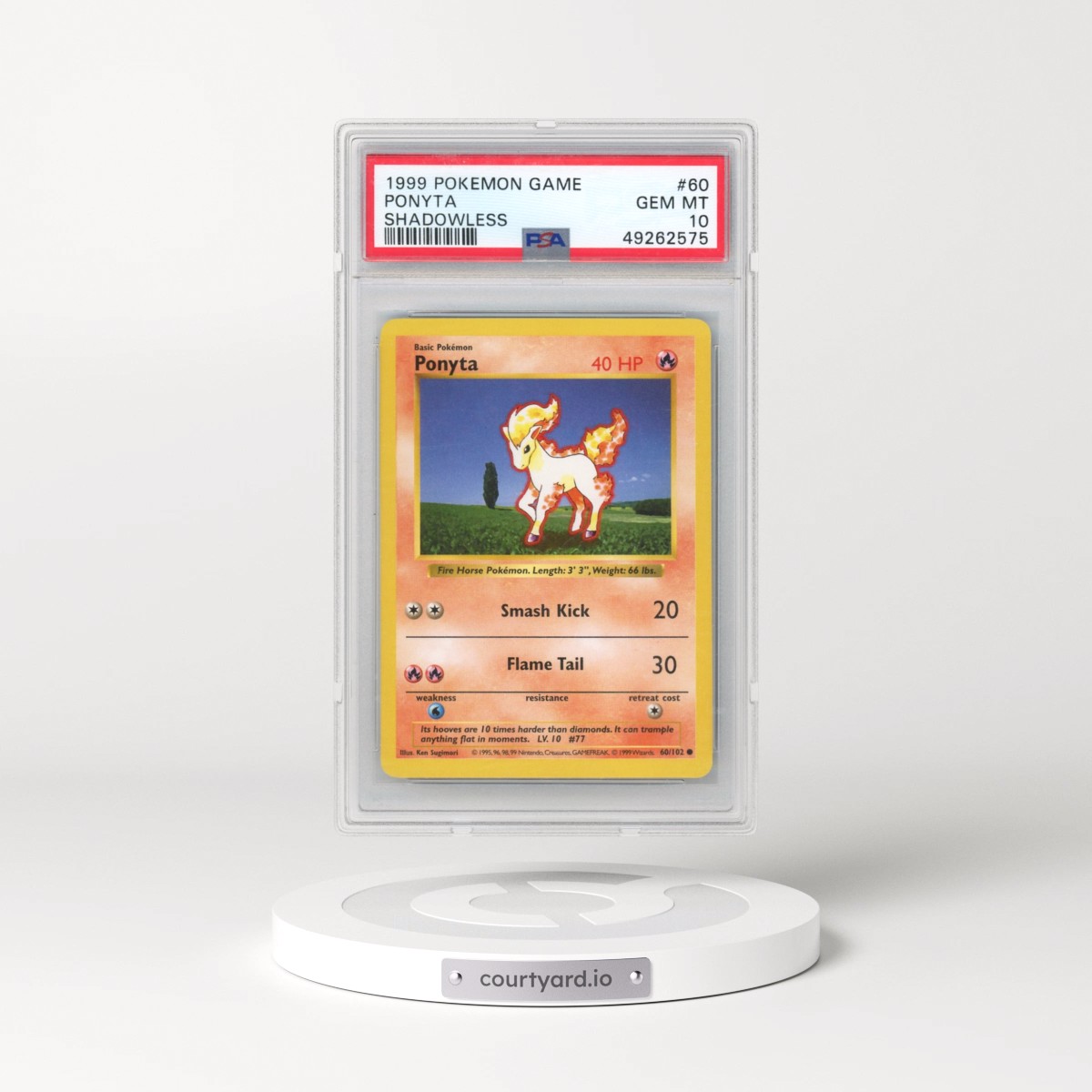 1999 Pokémon Game #60 Ponyta - Shadowless (PSA 10 GEM MINT)