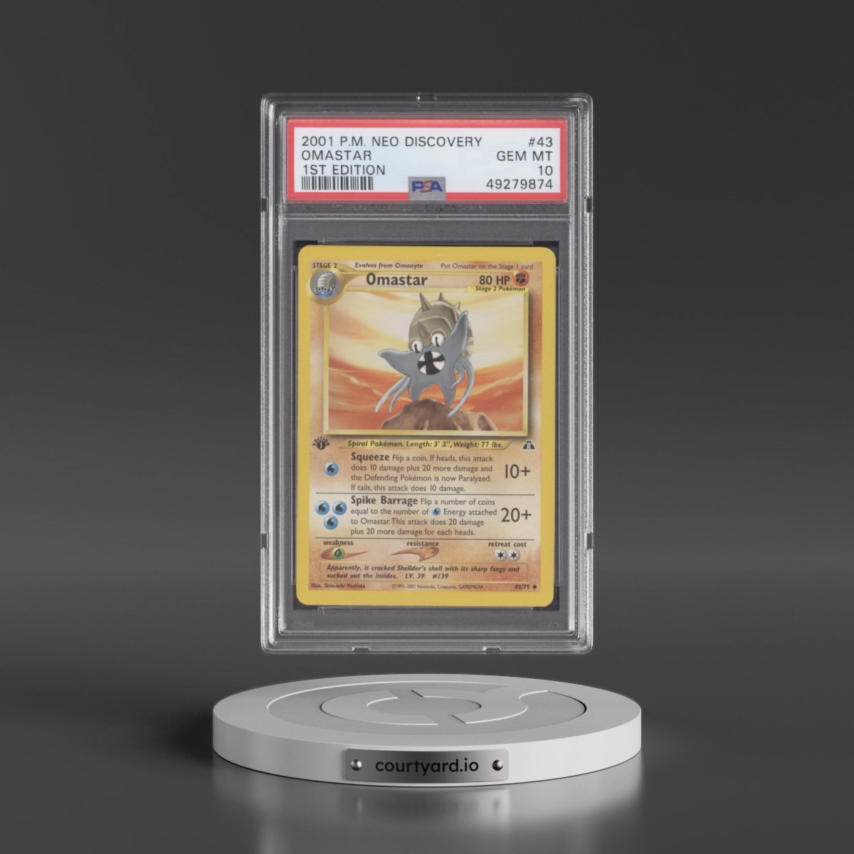 2001 Pokémon Neo Discovery #43 Omastar - 1st Edition (PSA 10 GEM MINT)