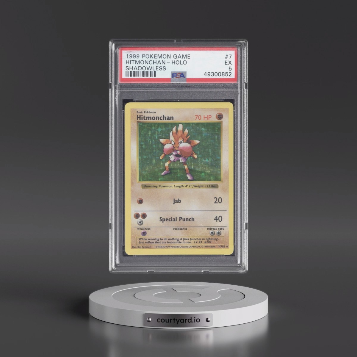 1999 Pokémon Game Hitmonchan - Holo Shadowless #7 PSA 5