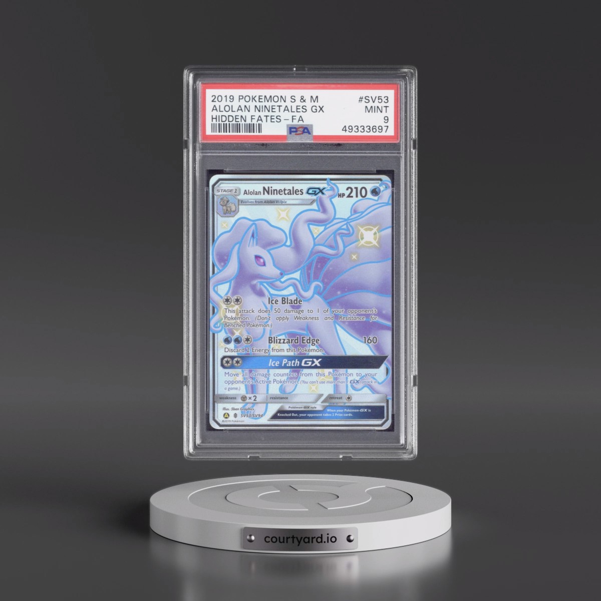 2019 Pokémon Sun & Moon Hidden Fates #SV53 Alolan Ninetales GX - Holo Full Art (PSA 9 MINT)