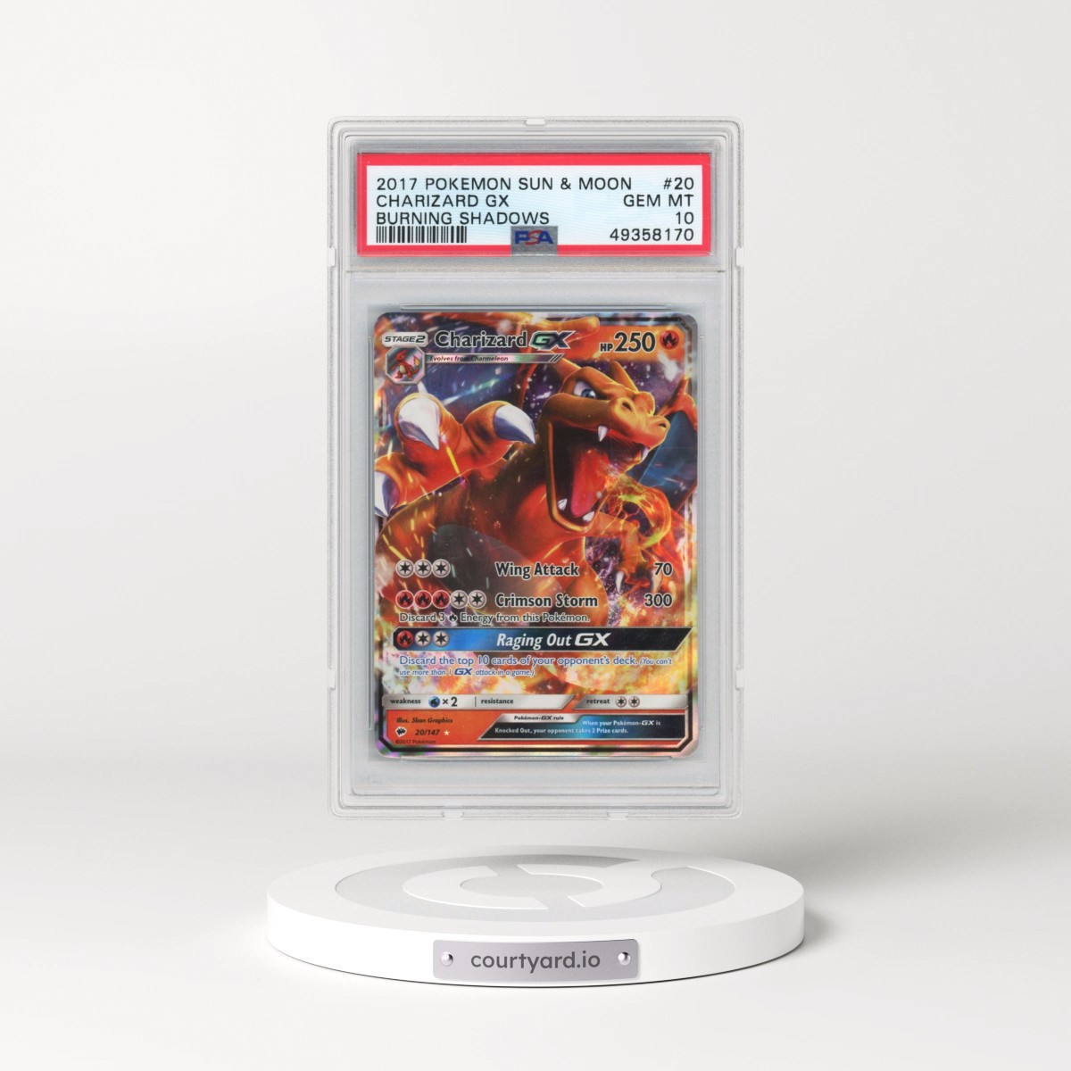 2017 Pokémon Sun & Moon Burning Shadows #20 Charizard GX - Holo (PSA 10 GEM MINT)