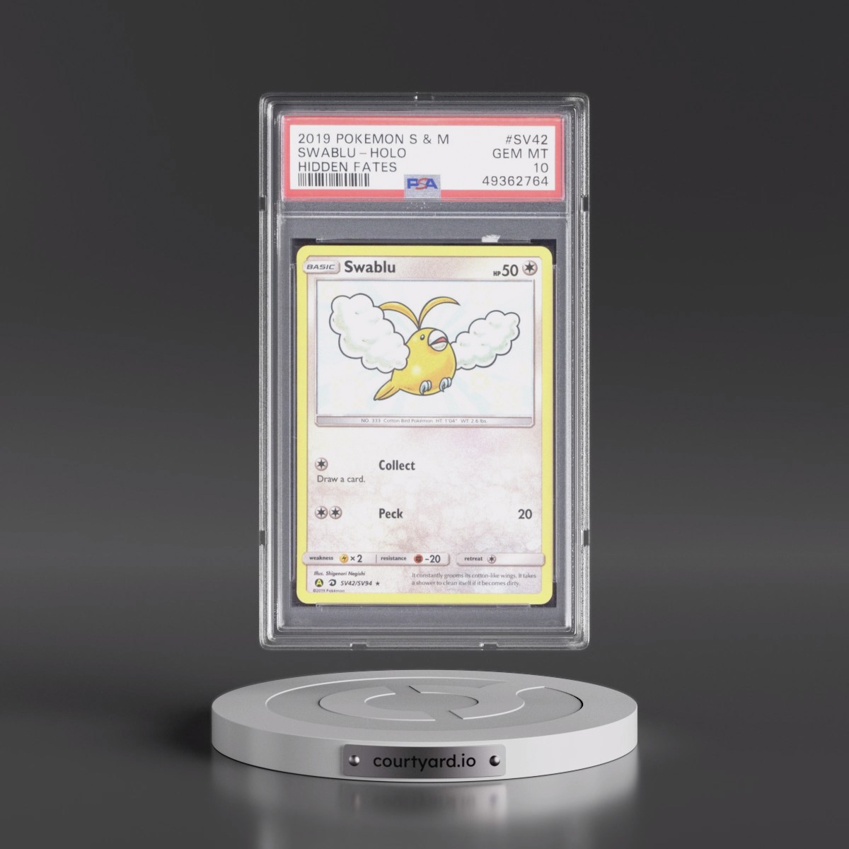 2019 Pokémon Sun & Moon Hidden Fates #SV42 Swablu - Holo (PSA 10 GEM MINT)