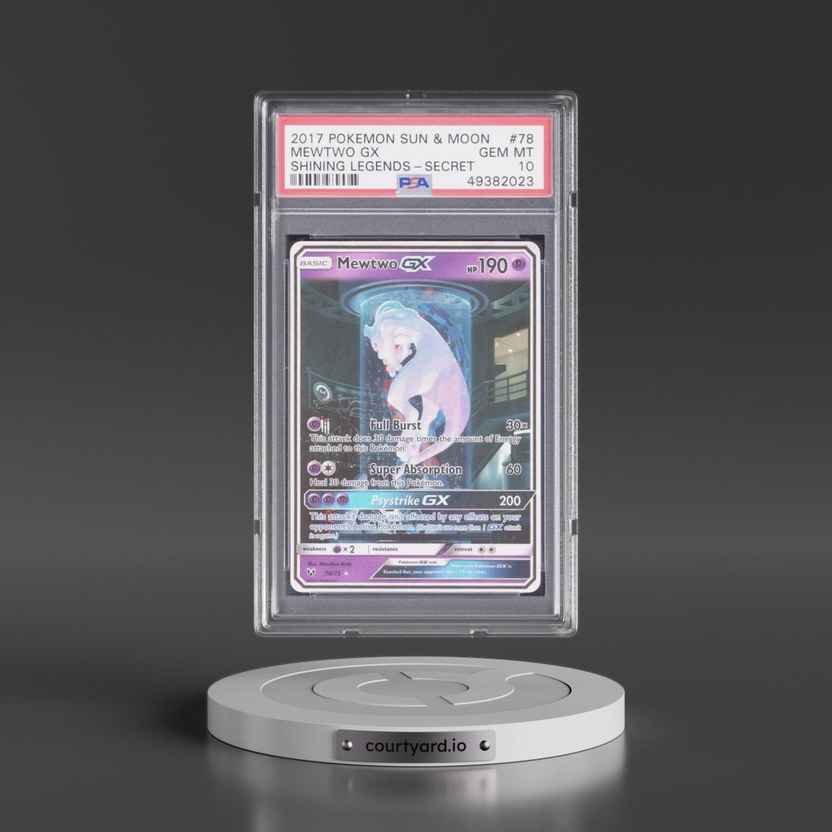 2017 Pokémon Sun & Moon Shining Legends #78 Mewtwo GX - Holo Secret (PSA 10 GEM MINT)