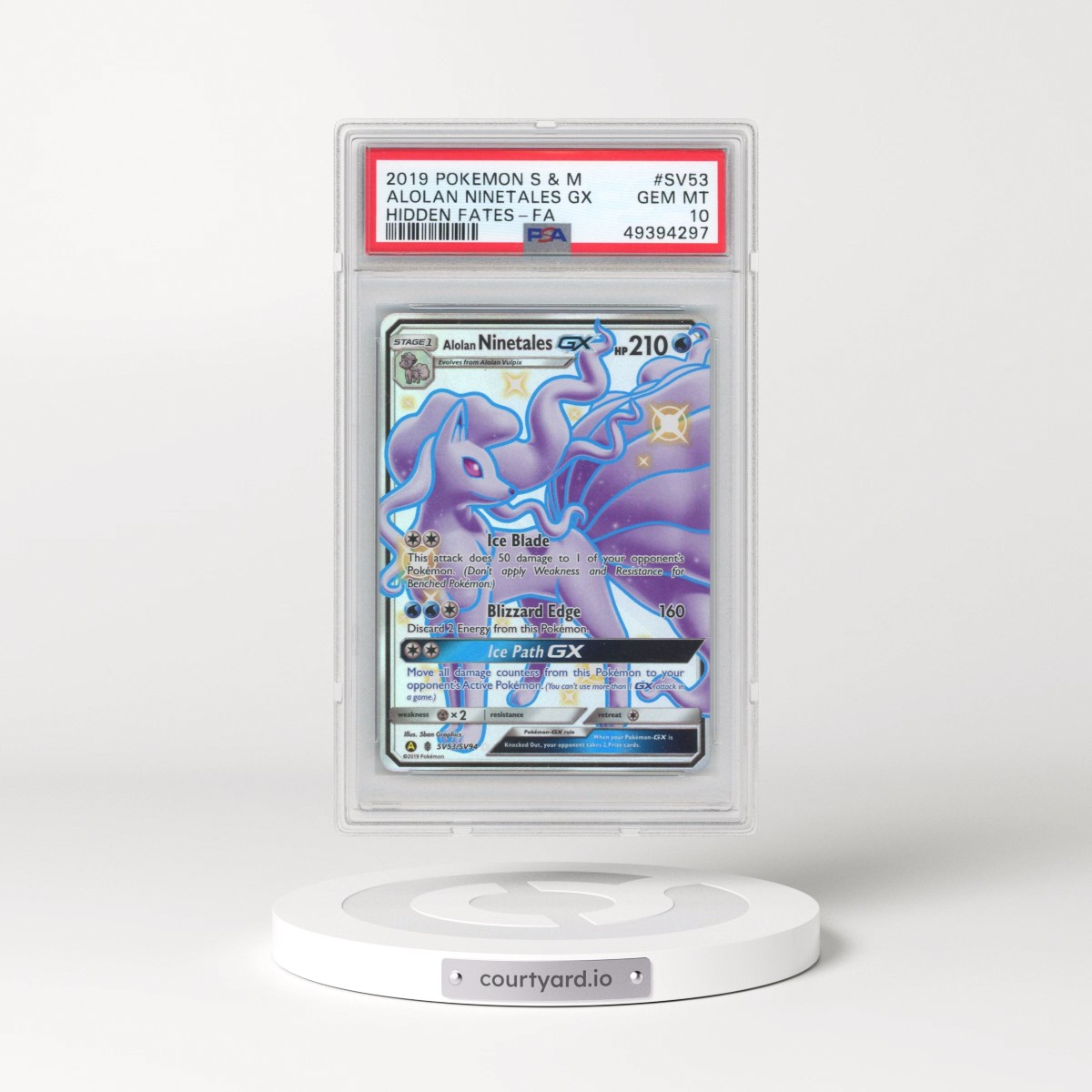2019 Pokémon Sun & Moon Hidden Fates #SV53 Alolan Ninetales GX - Holo Full Art (PSA 10 GEM MINT)