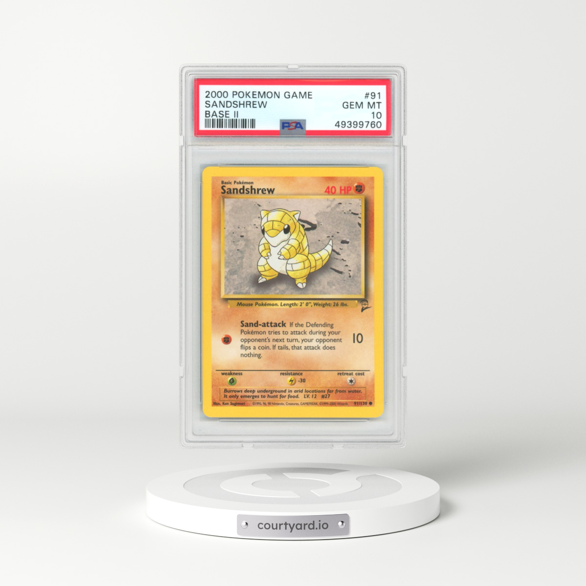 2000 Base Set 2 #91 Sandshrew (PSA 10 GEM MINT)