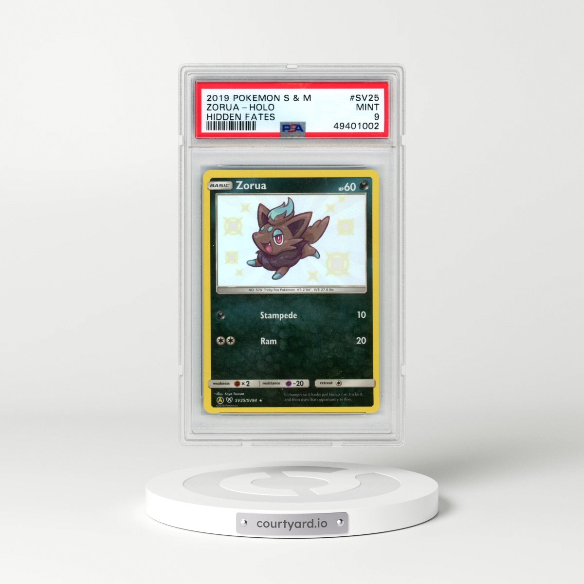 2019 Pokémon Sun & Moon Hidden Fates #SV25 Zorua - Holo (PSA 9 MINT)