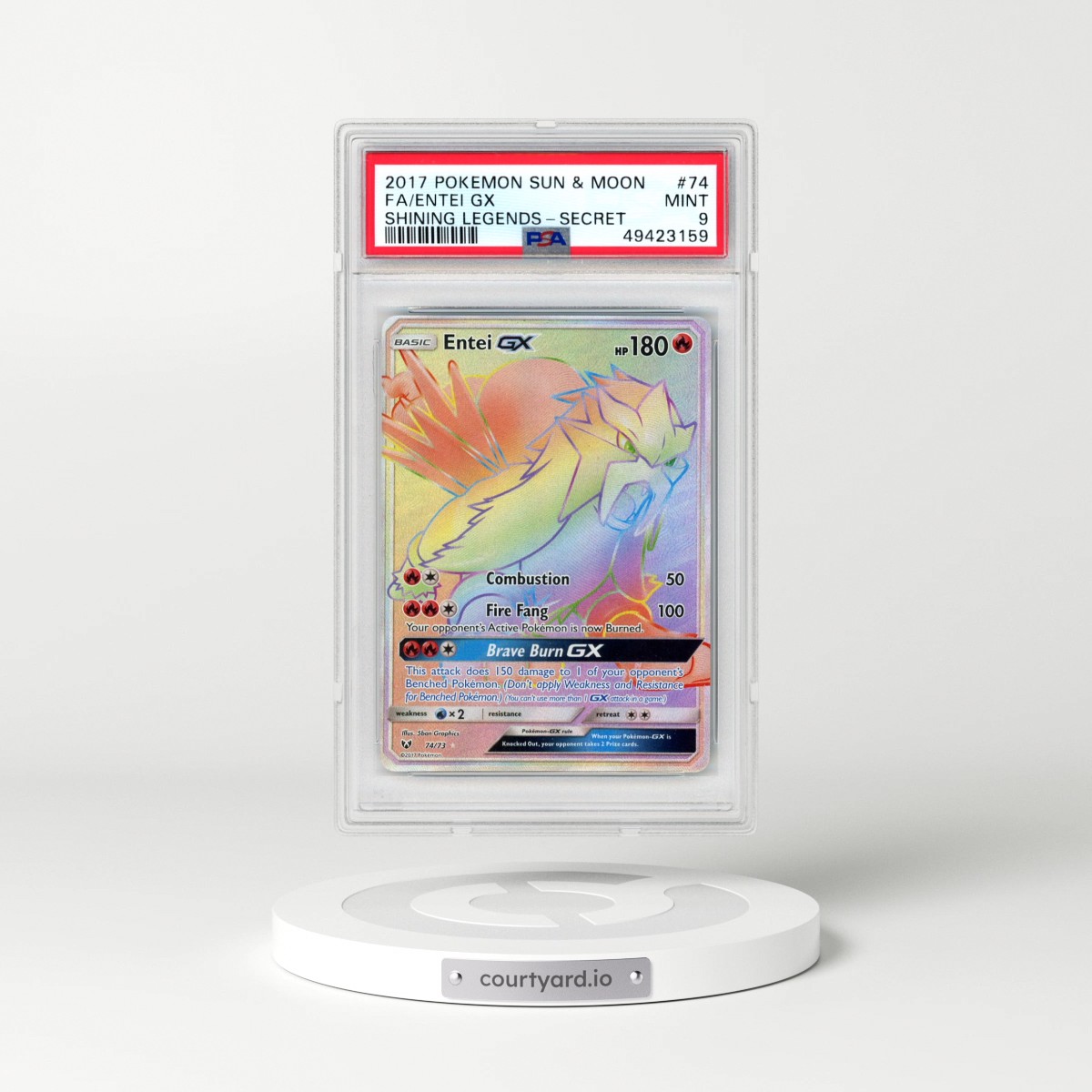 2017 Pokémon Sun & Moon Shining Legends #74 Entei GX - Holo Full Art Secret (PSA 9 MINT)