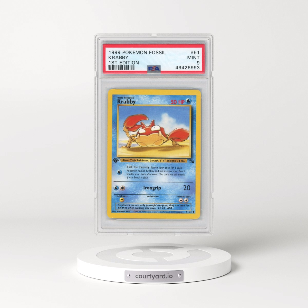1999 Pokémon Fossil #51 Krabby - 1st Edition (PSA 9 MINT)