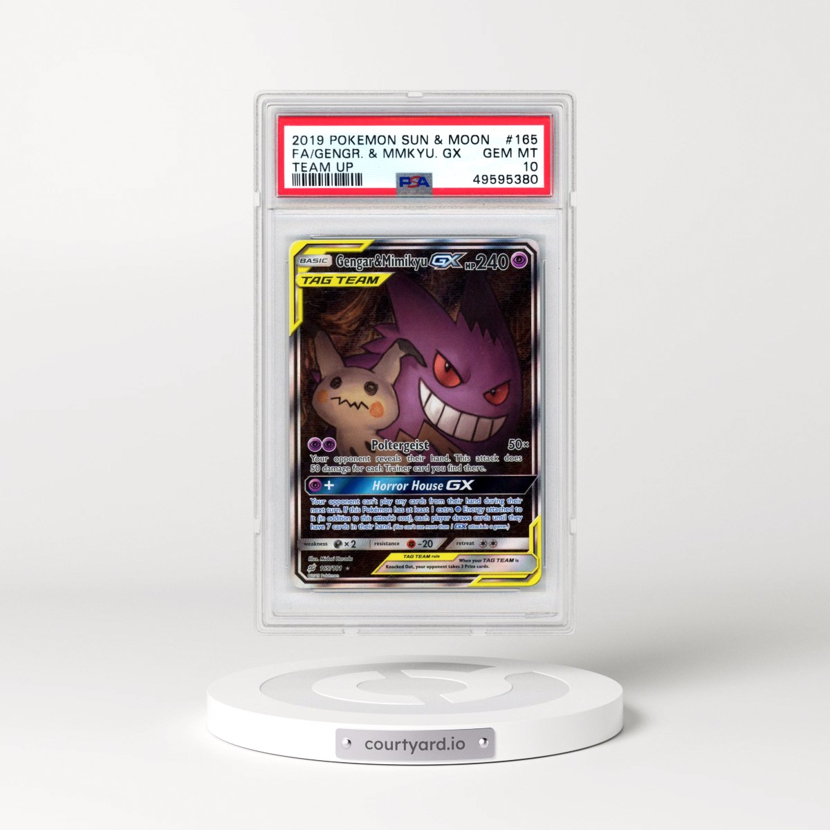 2019 Pokémon Sun & Moon Team Up #165 Gengar & Mimikyu GX - Holo Full Art (PSA 10 GEM MINT)