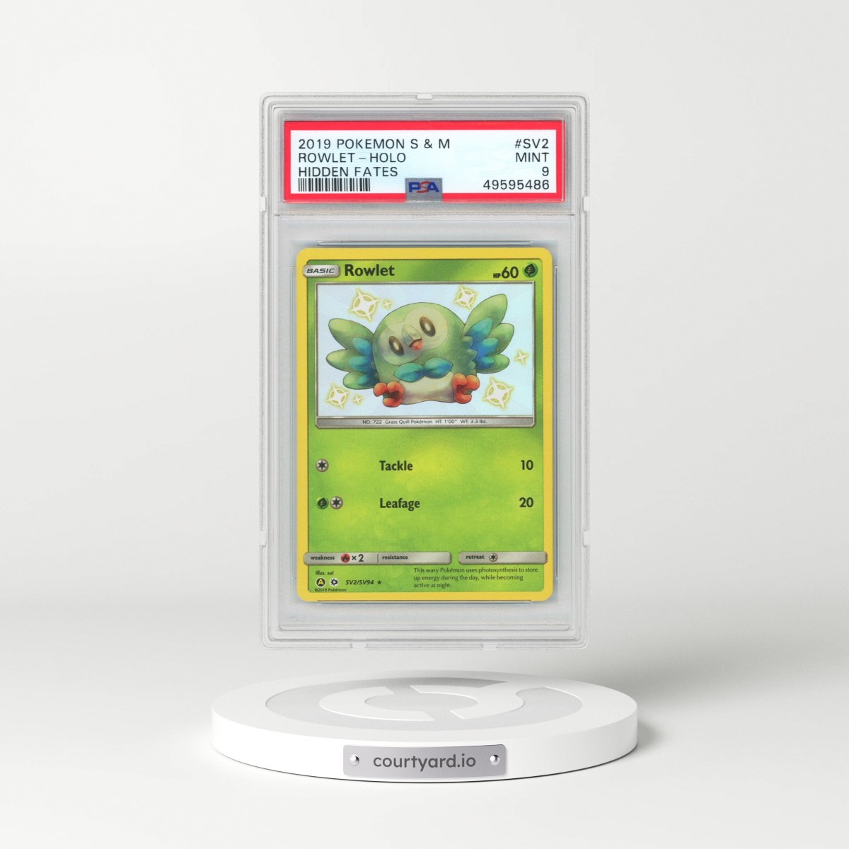 2019 Pokémon Sun & Moon Hidden Fates #SV2 Rowlet - Holo (PSA 9 MINT)