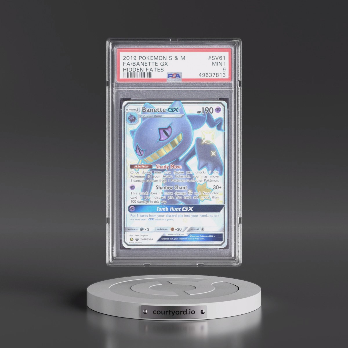 2019 Pokémon Sun & Moon Hidden Fates #SV61 Banette GX - Holo Full Art (PSA 9 MINT)