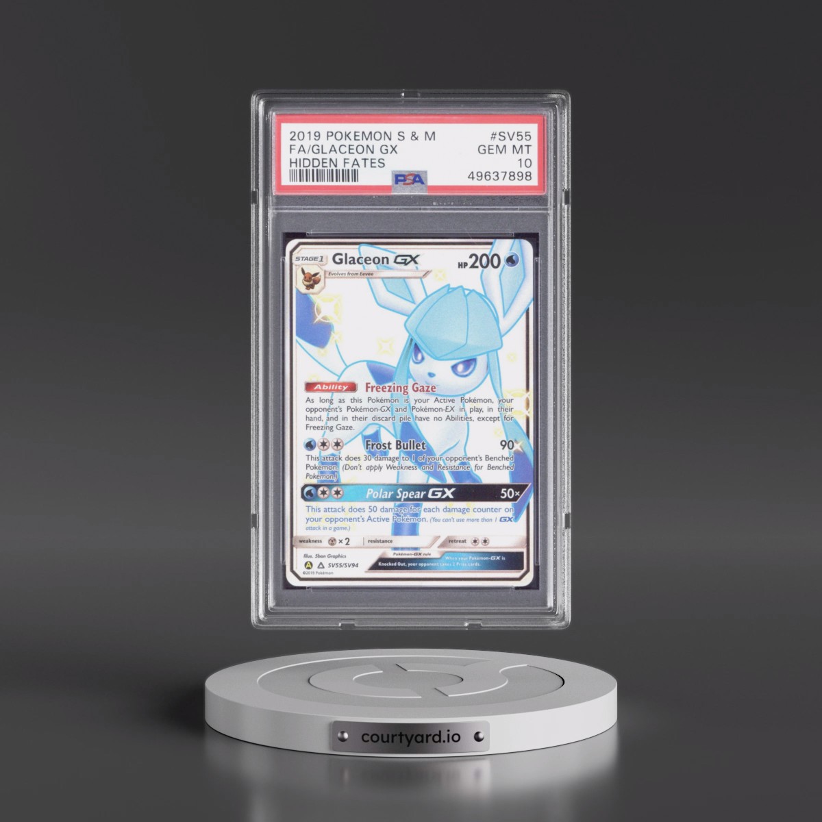 2019 Pokémon Sun & Moon Hidden Fates #SV55 Glaceon GX - Holo Full Art (PSA 10 GEM MINT)