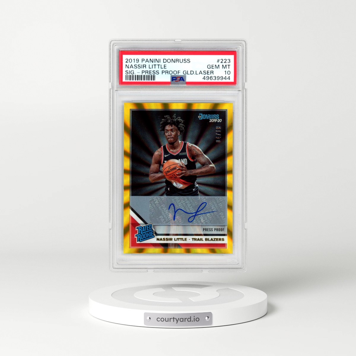 2019 Panini Donruss #223 Nassir Little - Signature-Press Proof Gold Laser (PSA 10 GEM MINT)