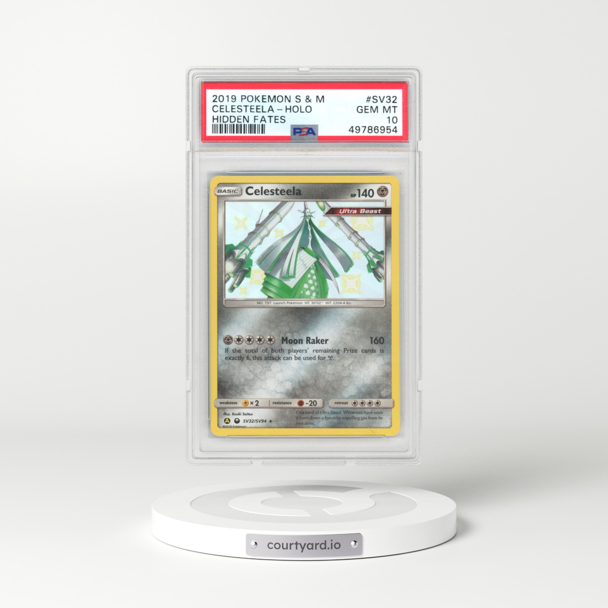 2019 Pokémon Sun & Moon Hidden Fates #SV32 Celesteela - Holo (PSA 10 GEM MINT)