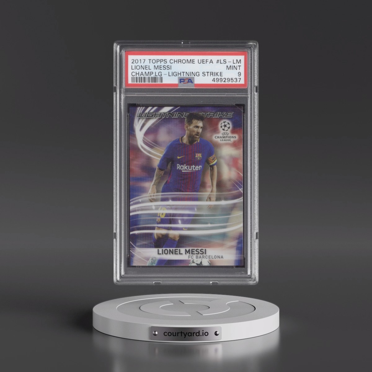 2017 Topps Chrome UEFA Champions League Lightning Strike #LS-LM Lionel Messi (PSA 9 MINT)