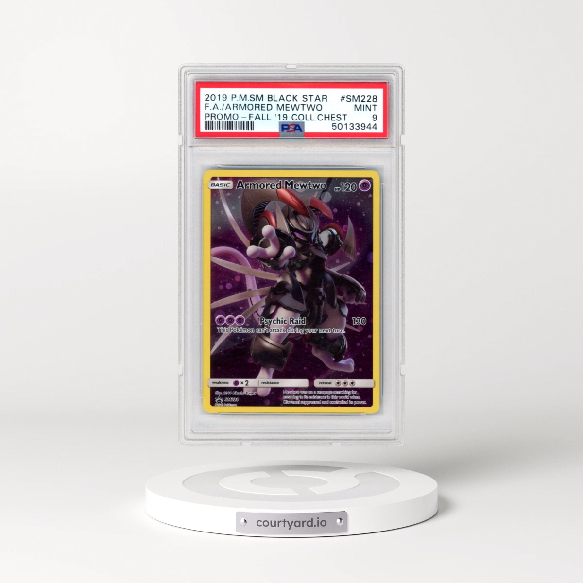 2019 Pokémon SM Black Star Promo #SM228 Armored Mewtwo - Full Art Fall 2019 Collector Chest (PSA 9 MINT)