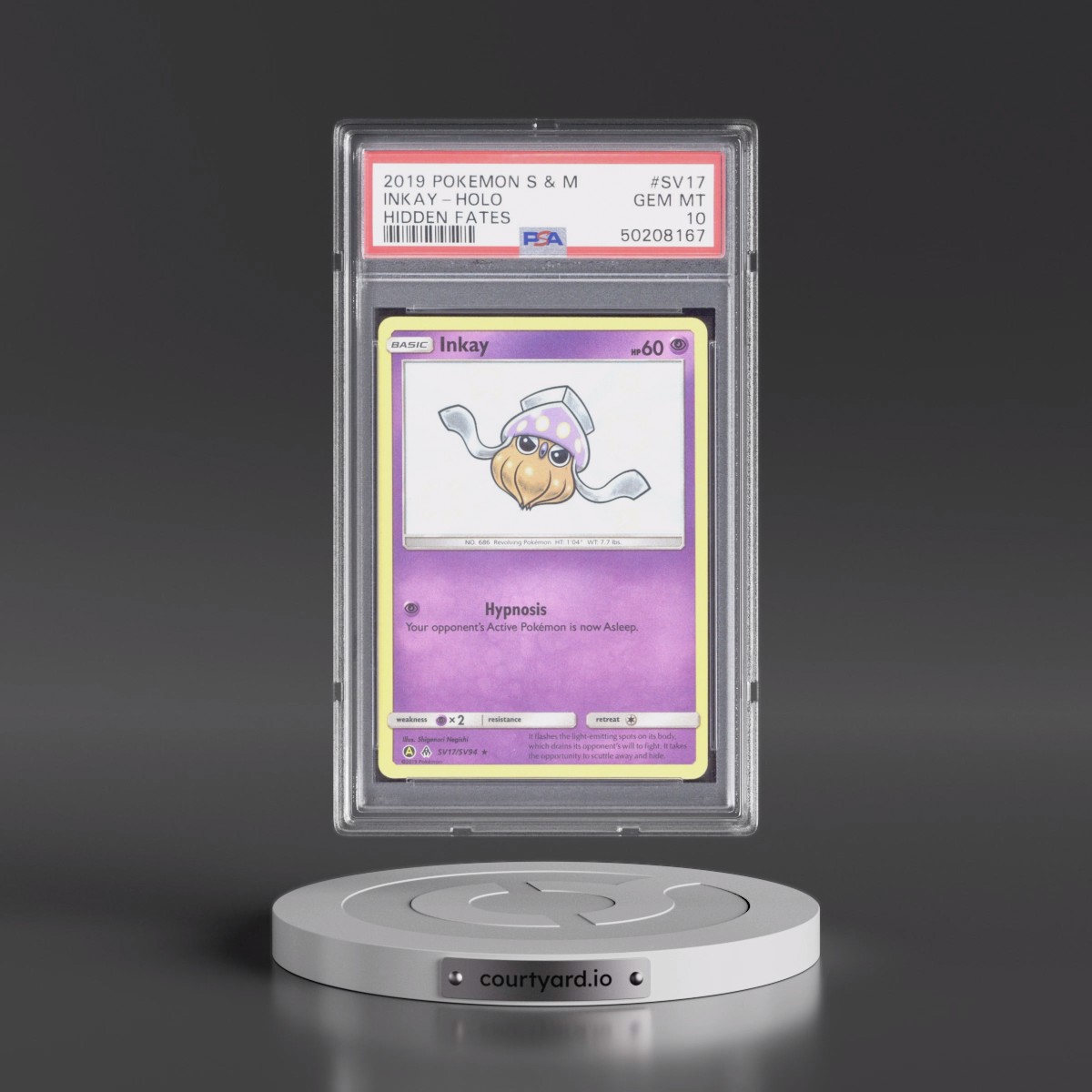 2019 Pokémon Sun & Moon Hidden Fates #SV17 Inkay - Holo (PSA 10 GEM MINT)