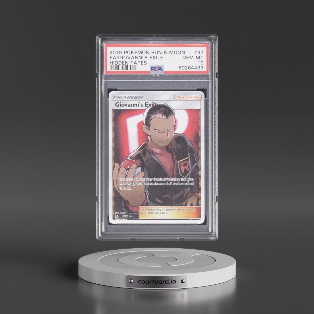 2019 Pokémon Sun & Moon Hidden Fates #67 Giovanni's Exile - Full Art (PSA 10 GEM MINT)