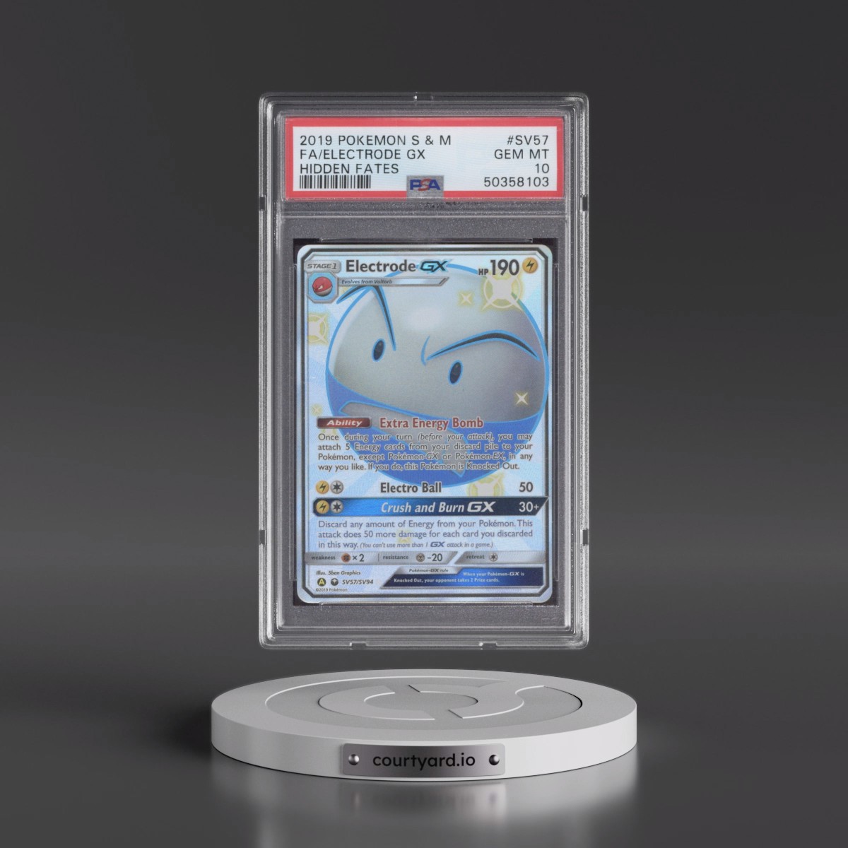 2019 Pokémon Sun & Moon Hidden Fates #SV57 Electrode GX - Holo Full Art (PSA 10 GEM MINT)