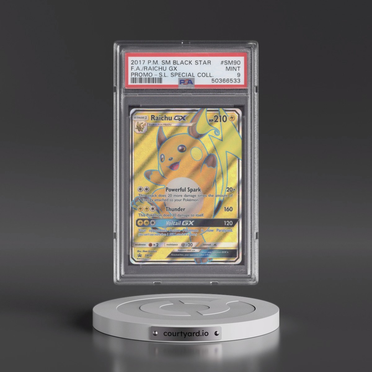 2017 Pokémon SM Black Star Promo #SM90 Raichu GX - Holo Full Art Shining Legends Special Collection (PSA 9 MINT)
