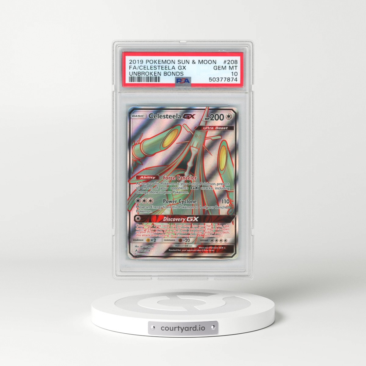 2019 Pokémon Sun & Moon Unbroken Bonds #208 Celesteela GX - Holo Full Art (PSA 10 GEM MINT)