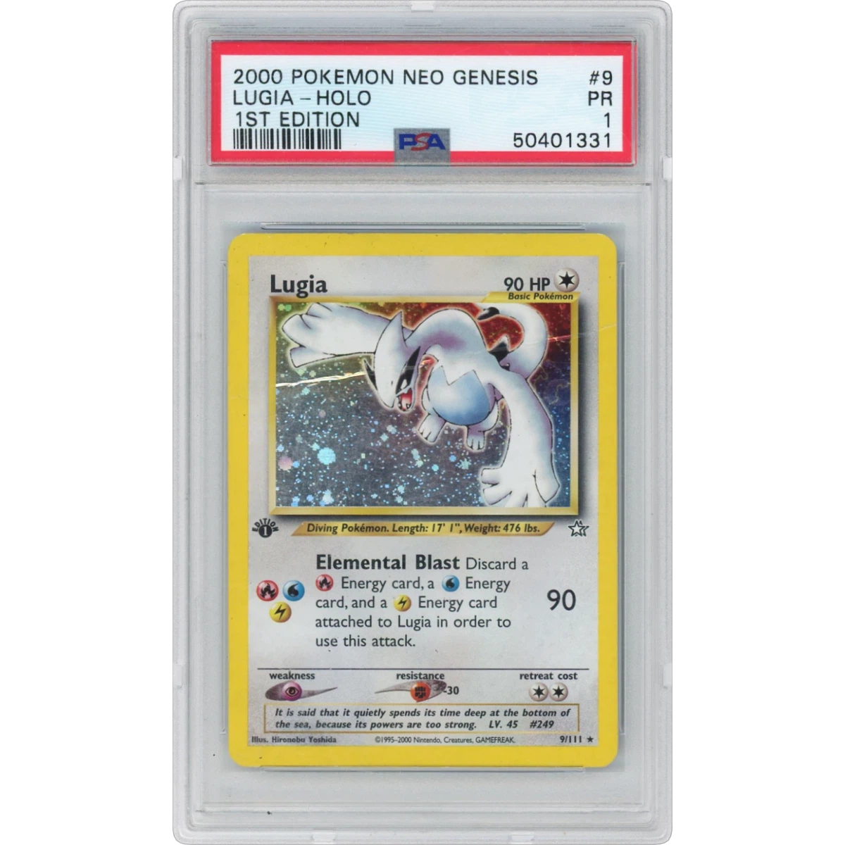 2000 Pokémon Neo Genesis #9 Lugia - 1st Edition Holo (PSA 1 PR)