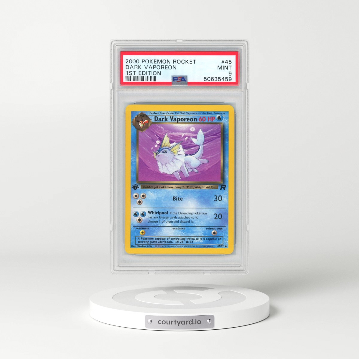 2000 Pokémon Rocket #45 Dark Vaporeon - 1st Edition (PSA 9 MINT)