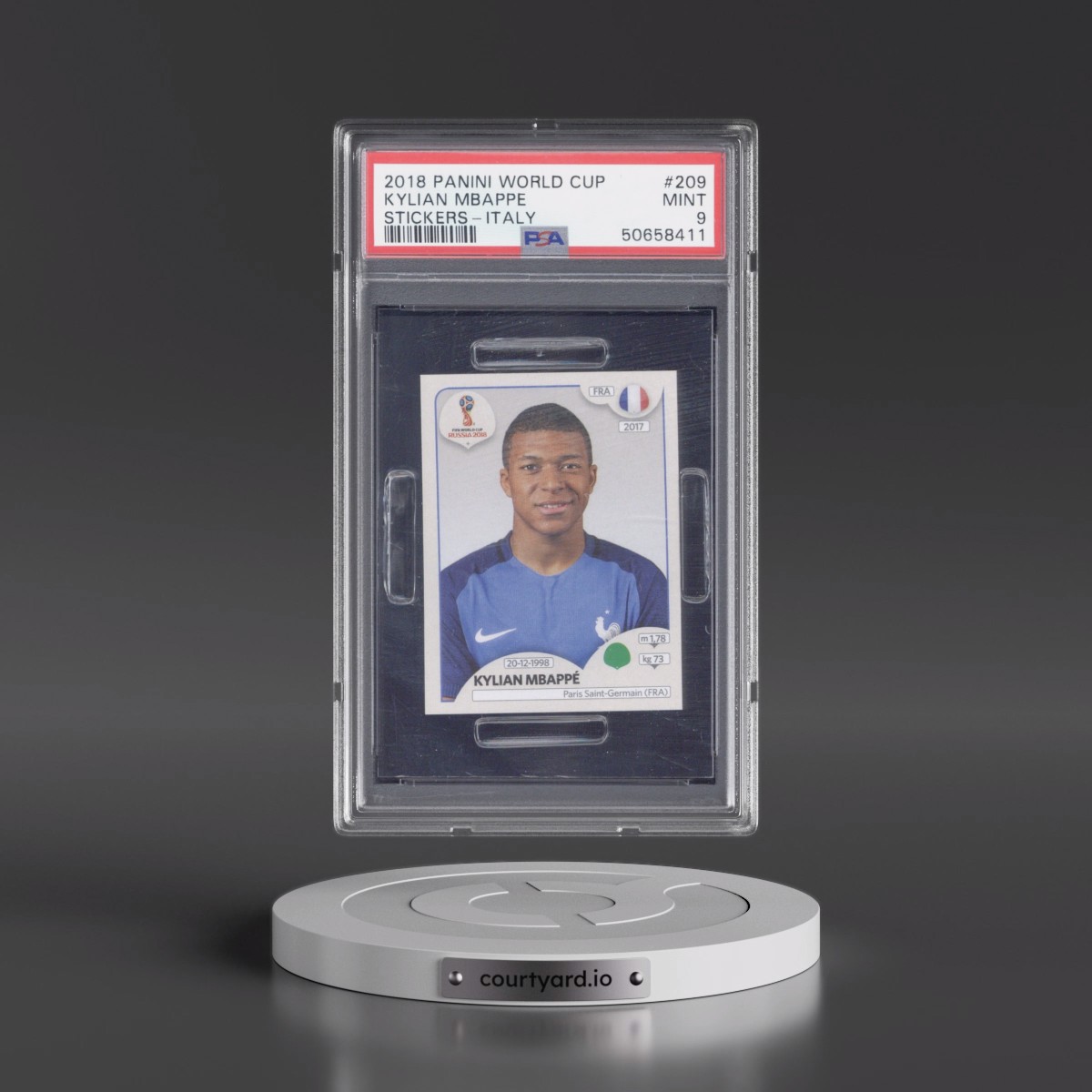 2018 Panini World Cup Stickers #209 Kylian Mbappe - Black Back (PSA 9 MINT)