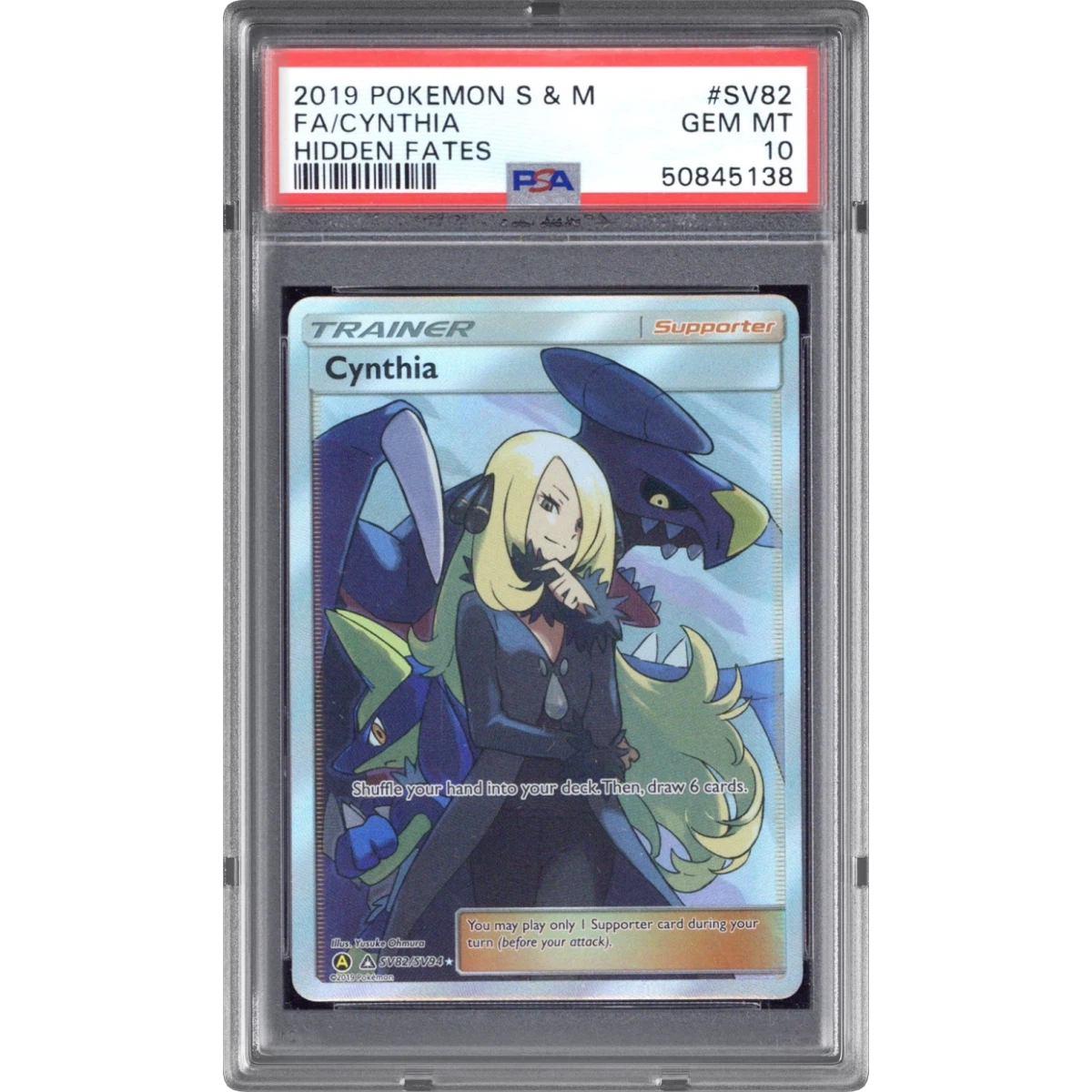 2019 Pokémon Sun & Moon Hidden Fates #SV82 Cynthia - Full Art (PSA 10 GEM MINT)