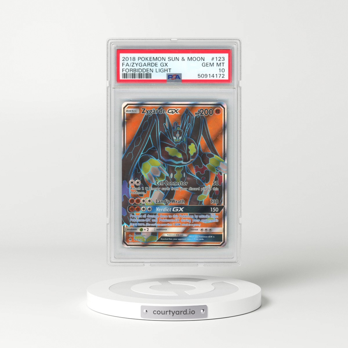 2018 Pokémon Sun & Moon Forbidden Light #123 Zygarde GX - Holo Full Art (PSA 10 GEM MINT)