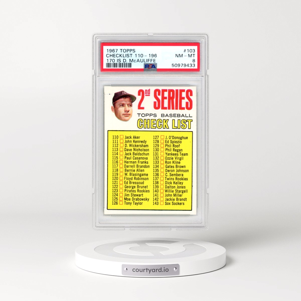 1967 Topps #103 Checklist 110-196 - 170 Is D. McAuliffe (PSA 8 NM-MT)